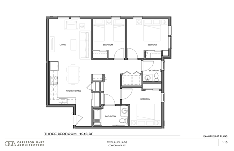Floor plan for 3 beds, 2 baths